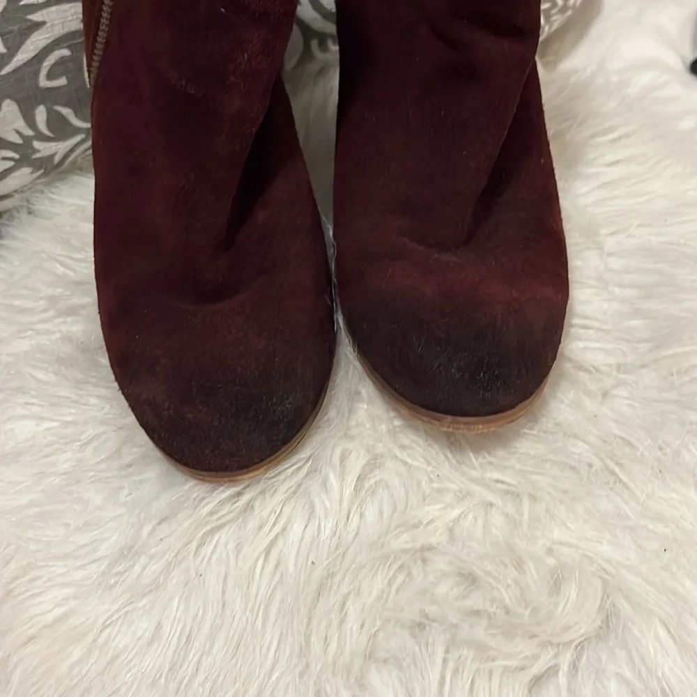 BP Bugundy Maroon Merlot Red Suede Leather Ankle Boots Booties Sz 7